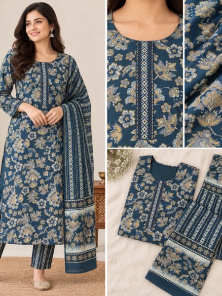 Printed Cotton 3-Piece Suit Set - Candy Cotton (Blue)