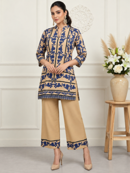 Navy Block-Print Cotton Co-ord Set