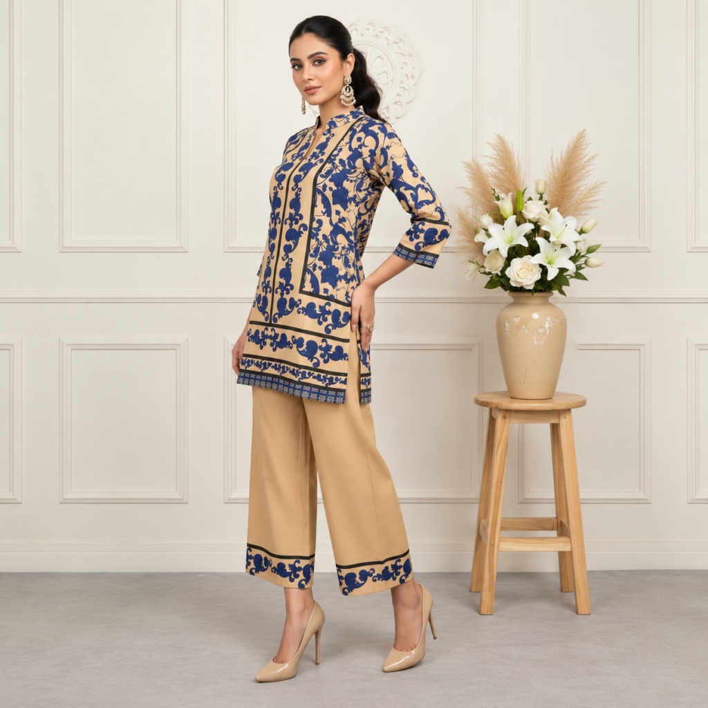 Navy Block-Print Cotton Co-ord Set - photo 2