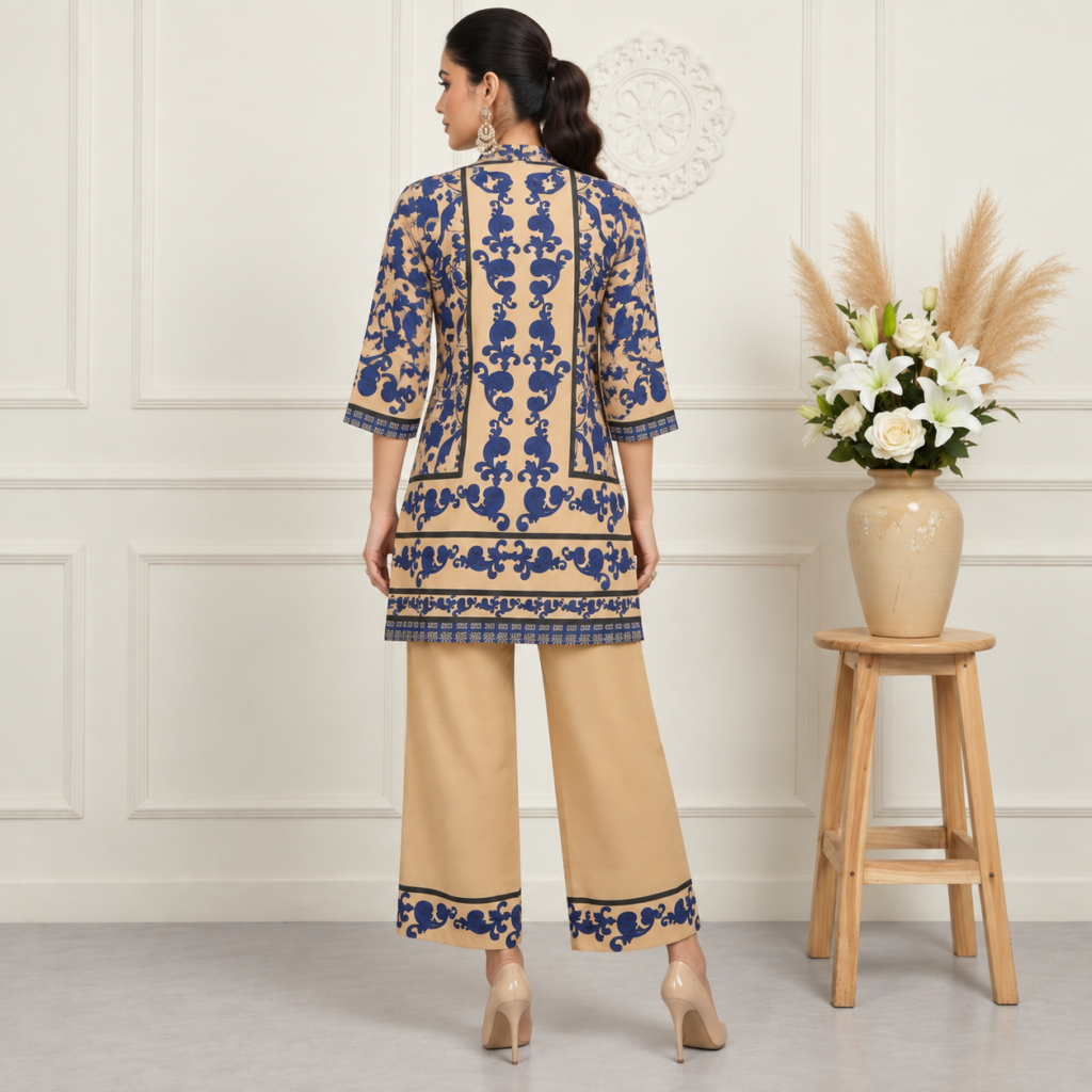 Navy Block-Print Cotton Co-ord Set - photo 3