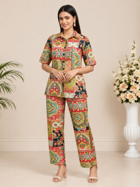 Bohemian Patchwork Print Cotton Co-ord Set