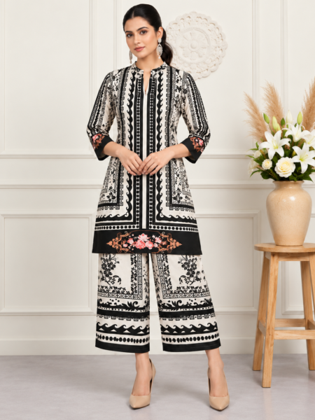 Black & White Ethnic Print Cotton Co-ord Set