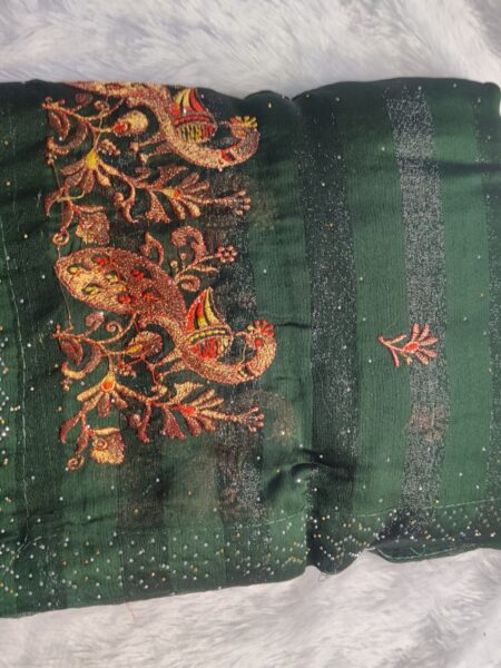 Chiffon Saree with Sequin Work and Peacock Motif