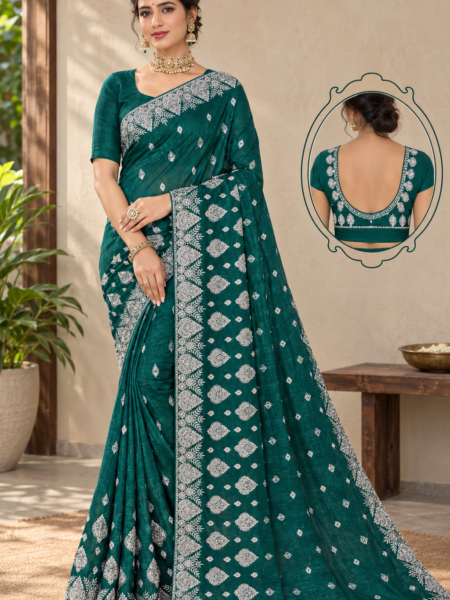 Premium Party-Wear Saree with Heavy Silver Thread Embroidery