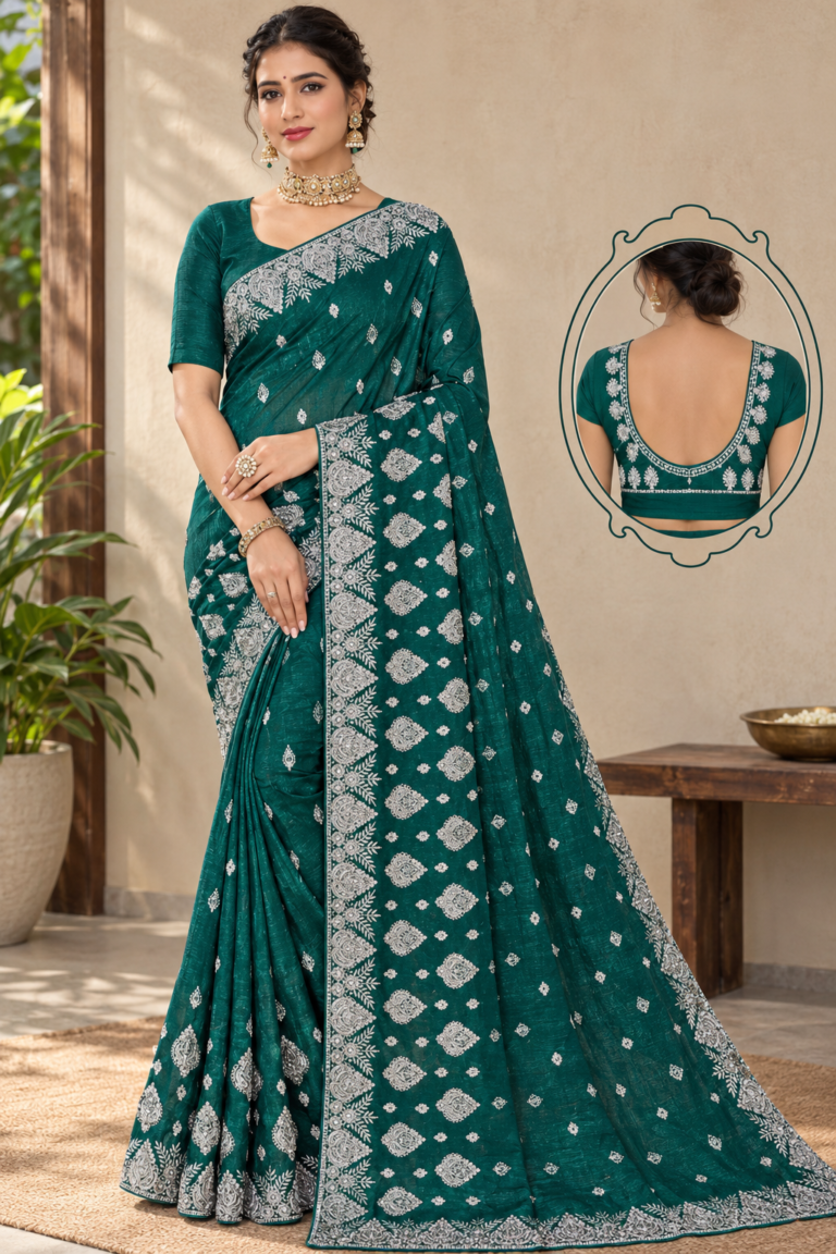 Premium Party-Wear Saree with Heavy Silver Thread Embroidery