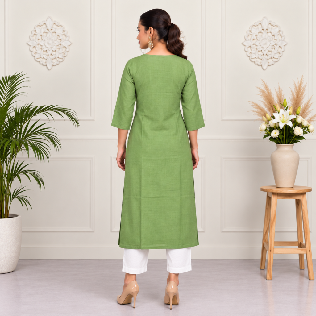 Green Diamond Embroidered Cotton Kurti - photo 3