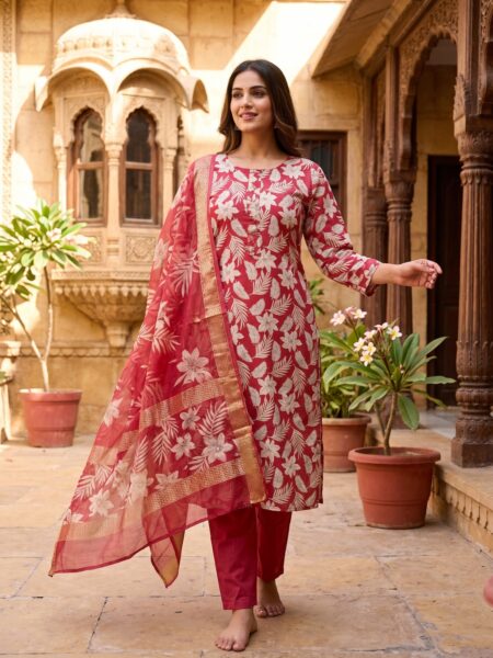 Printed Cotton 3-Piece Suit Set