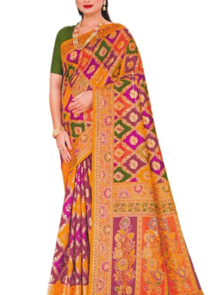Multicolour Patola-Print Silk Saree