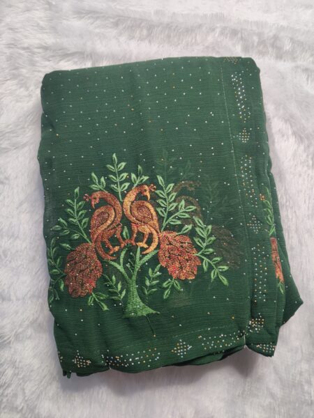 Chiffon Saree with Palm-Motif Thread Embroidery